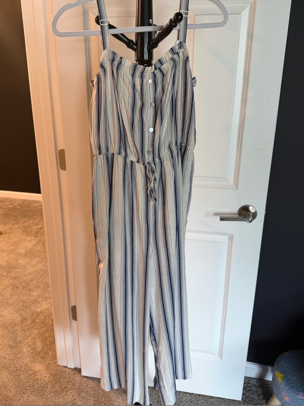 Striped Blue and White Wide-Leg Jumpsuit